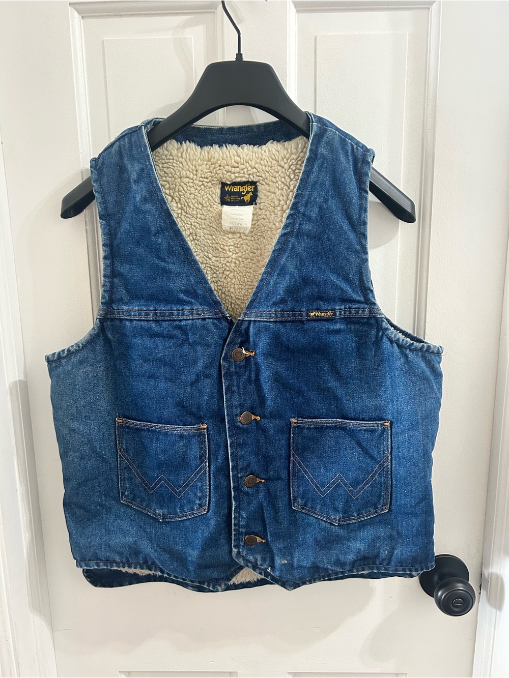Vintage Wrangler Sherpa Denim Vest Men’s Small Made in USA Western